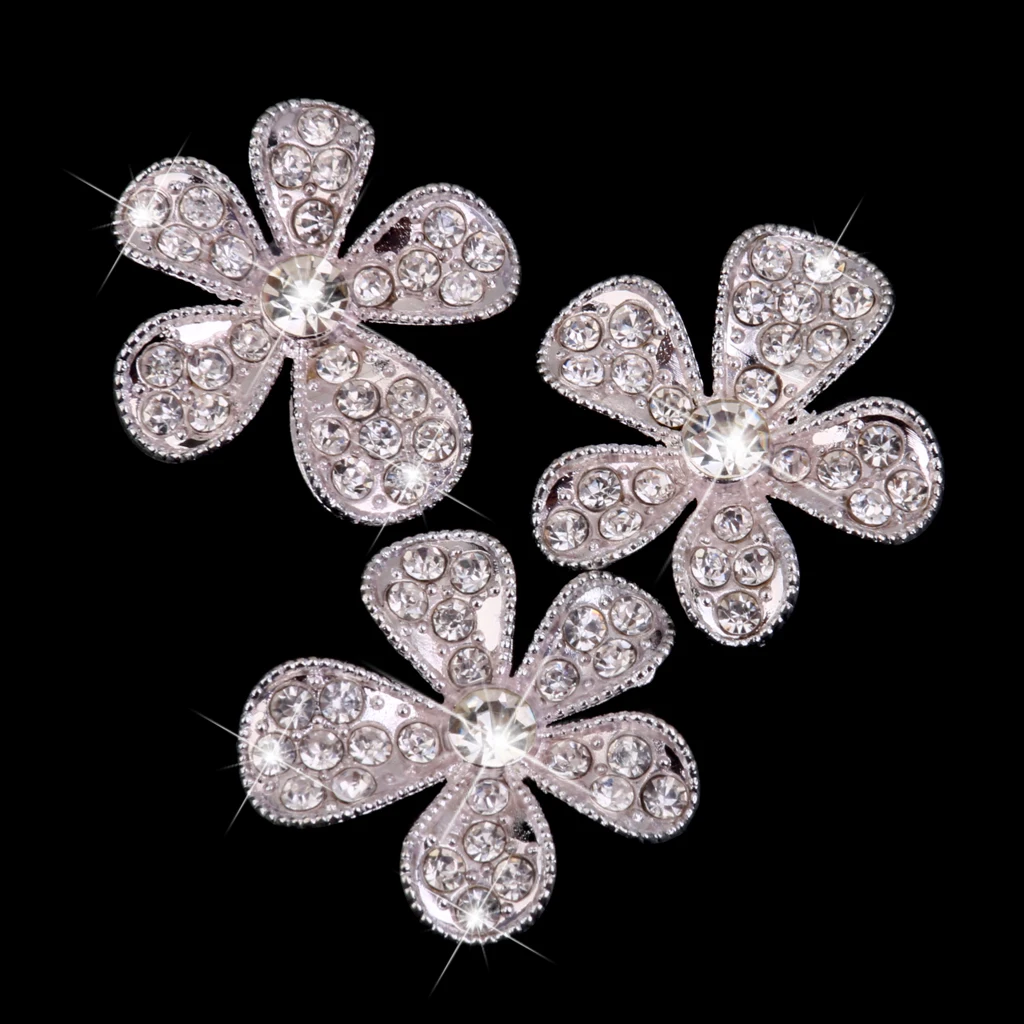 New Hot Sale Phenovo Crystal Flower Rhinestone Buttons DIY Craft Embellishment Silver for Garment Bags HeadbanSewing Supplies | Дом и сад