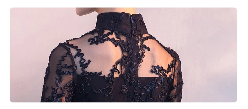 Черный короткое Кружевное платье традиционное китайское платье Qipao женские вечерние платья Винтаж Cheongsam Для женщин свадебное платье с разрезами по бокам и воротником-стойкой современный