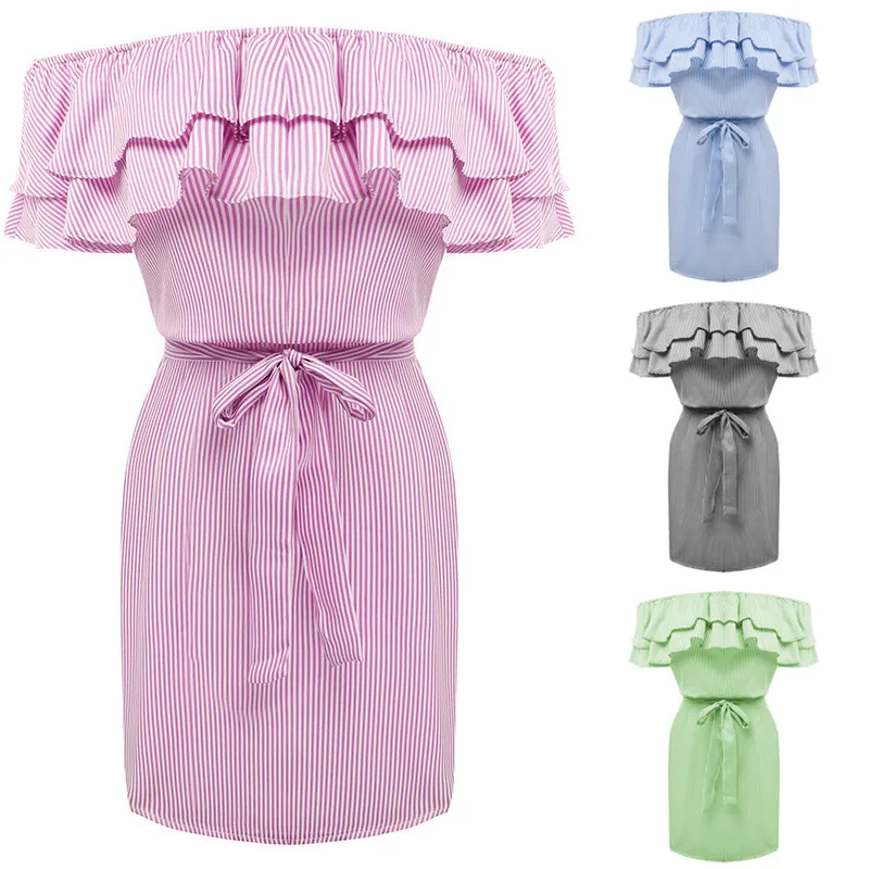 Новое поступление модное милое Привлекательное платье в полоску с оборками