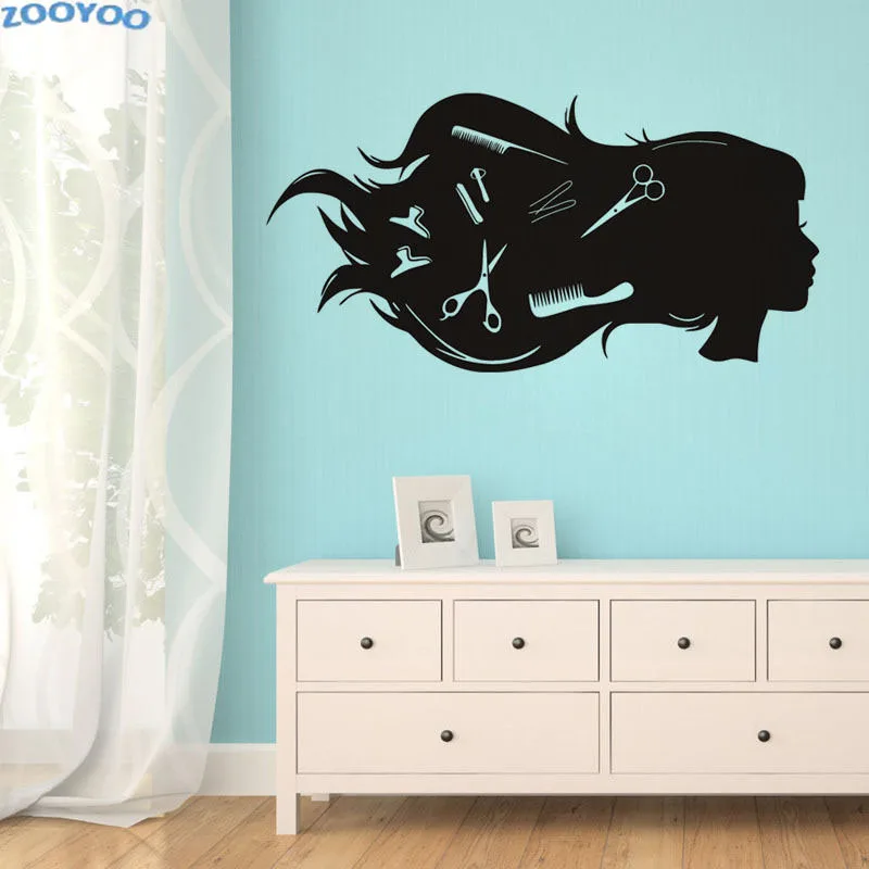 

ZOOYOO Hair Salon Popular Wall Sticker Pretty Girls Hairdressing Wall Decals For Living Room Vinyl Art Design Wall Murals