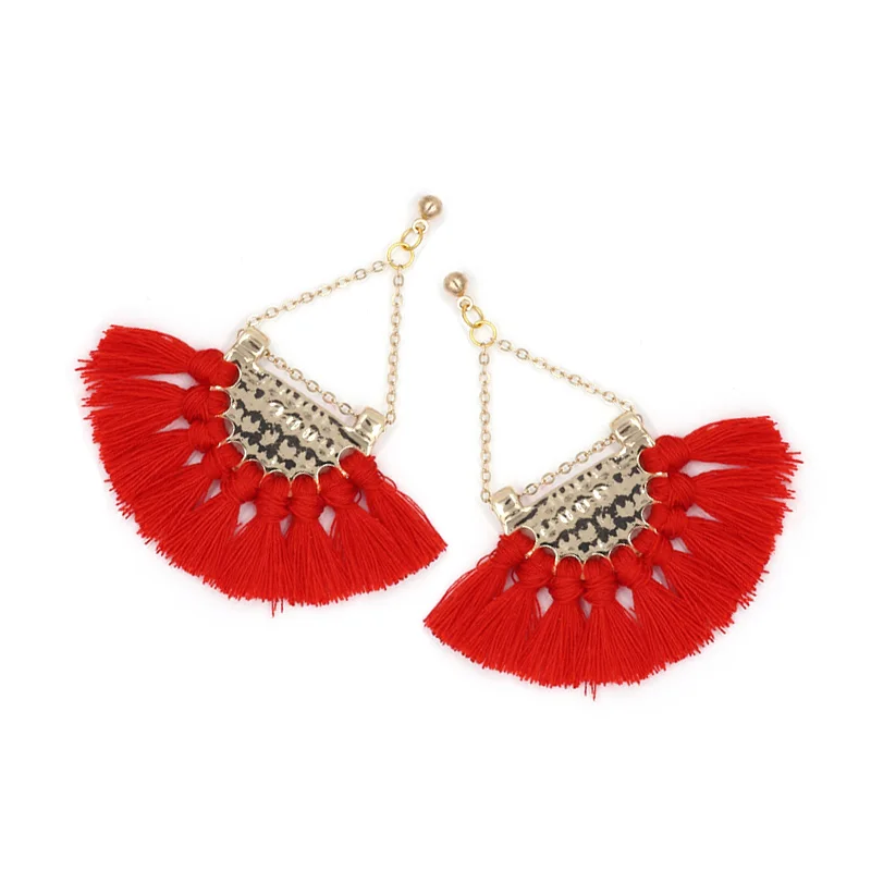 Bohemia Tassels Серьги болтаться женщины Аксессуары хлопок ручной бахромой серьги