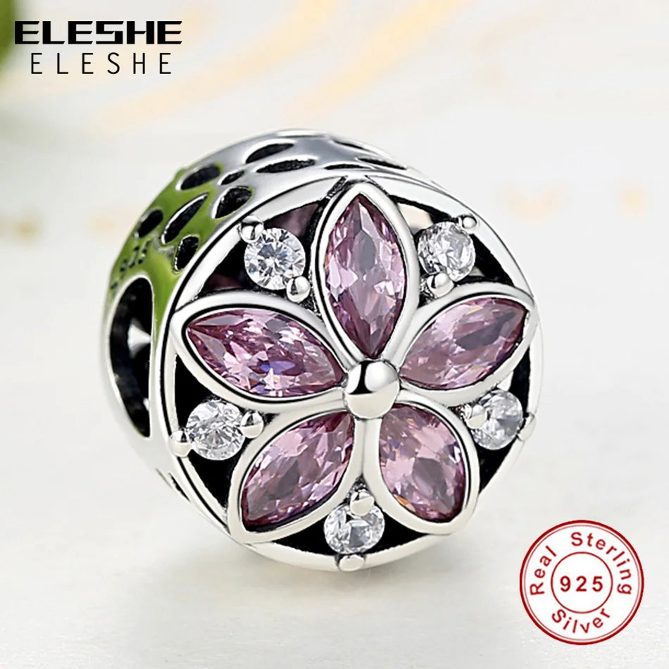 ELESHE 925 пробы Серебряный цветок лотоса брелок бусины с прозрачным CZ Подходит браслет ожерелье подлинные ювелирные изделия