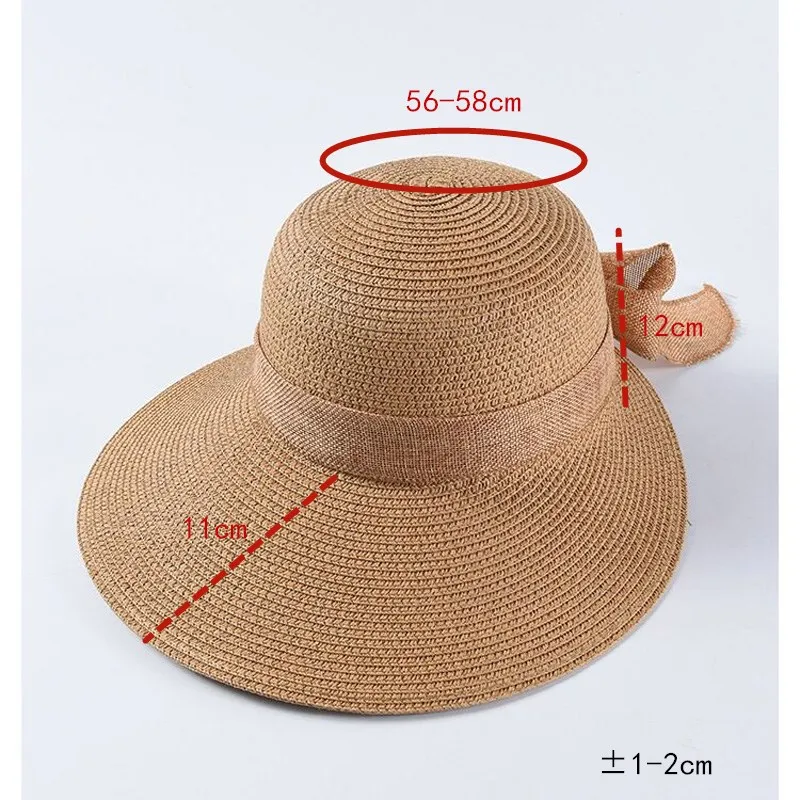 Шляпа женская Соломенная с бантом модная Панама на плоской подошве Пляжный