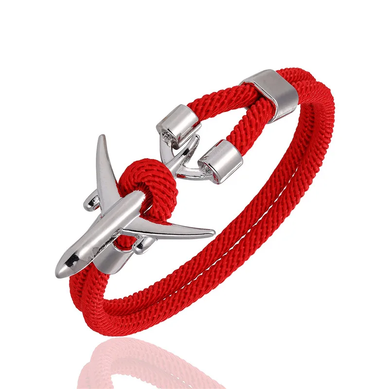 Red MKENDN аэропорта Мода Для мужчин Для женщин самолет якорь Браслеты веревочная цепочка с подвеской из Паракорда авиации жизнь ювелирные браслеты hombres - Окраска металла: Red