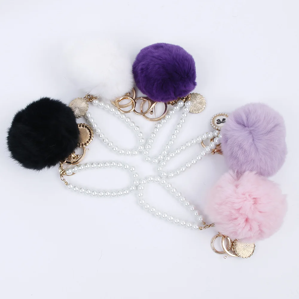 

ISKYBOB Cute Rabbit Fur Pearl Ball Car Pendant Handbag Bag Accessories