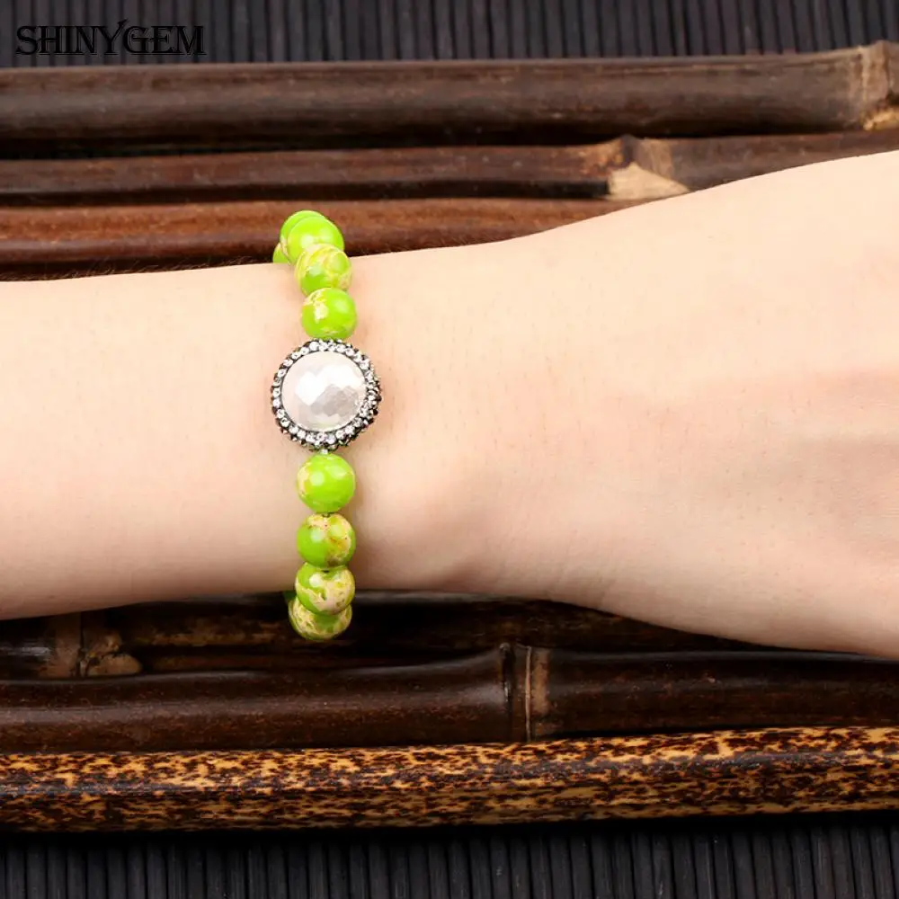 Браслет из бисера ShinyGem Sea sedence Jaspers большой белый корпус жемчуг циркон натуральный