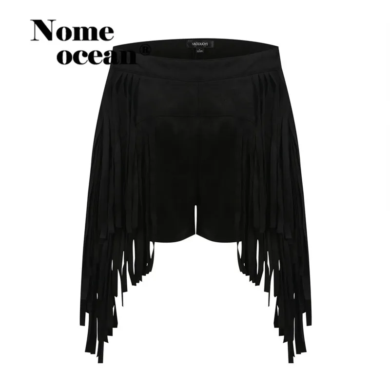 Женские шорты в стиле панк с бахромой и Летние черные Асимметричные высокой