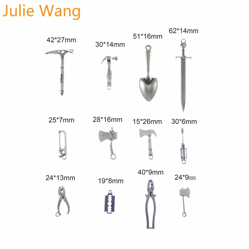 Julie Wang 12 шт. смешанные инструменты плоскогубцы Ax Saw Лопата шармы Сплав Ожерелье