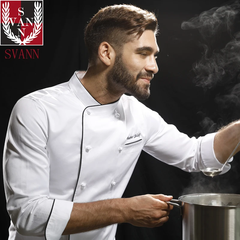 100% хлопковая куртка шеф повара белая моющаяся модель Высококачественная с