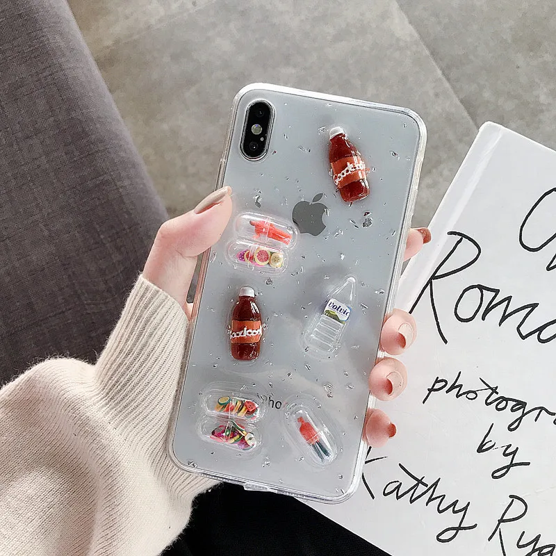 3D напиток бутылка телефон капсула Чехол для мобильного телефона iPhone 11 12 бетонный