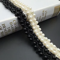 2yard whiteblack pearl beaded lace trim ribbon for sewing apparel sewing diy bridal wedding dress doll cap hair clip