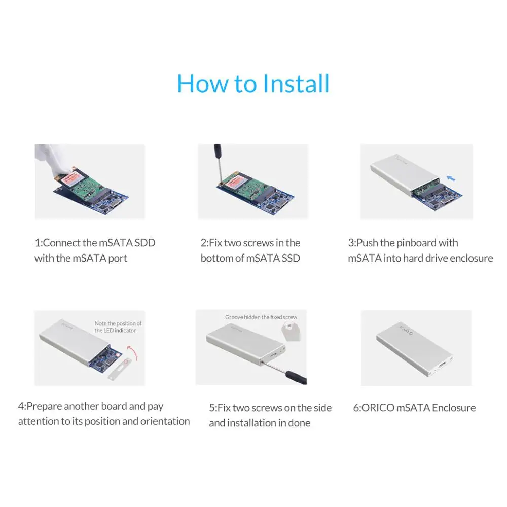 ORICO Алюминиевый USB C к mSATA SSD чехол USB3.1 жесткий диск Корпус SuperSpeed для Windows/Linux/Mac|hdd