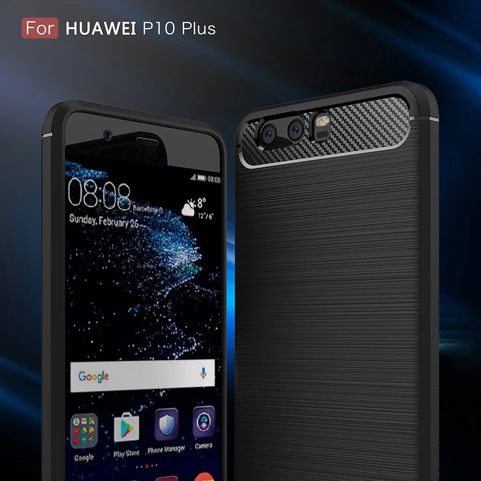 Original case для huawei p10 плюс крышка углеродного волокна матовый тпу сотовый телефон