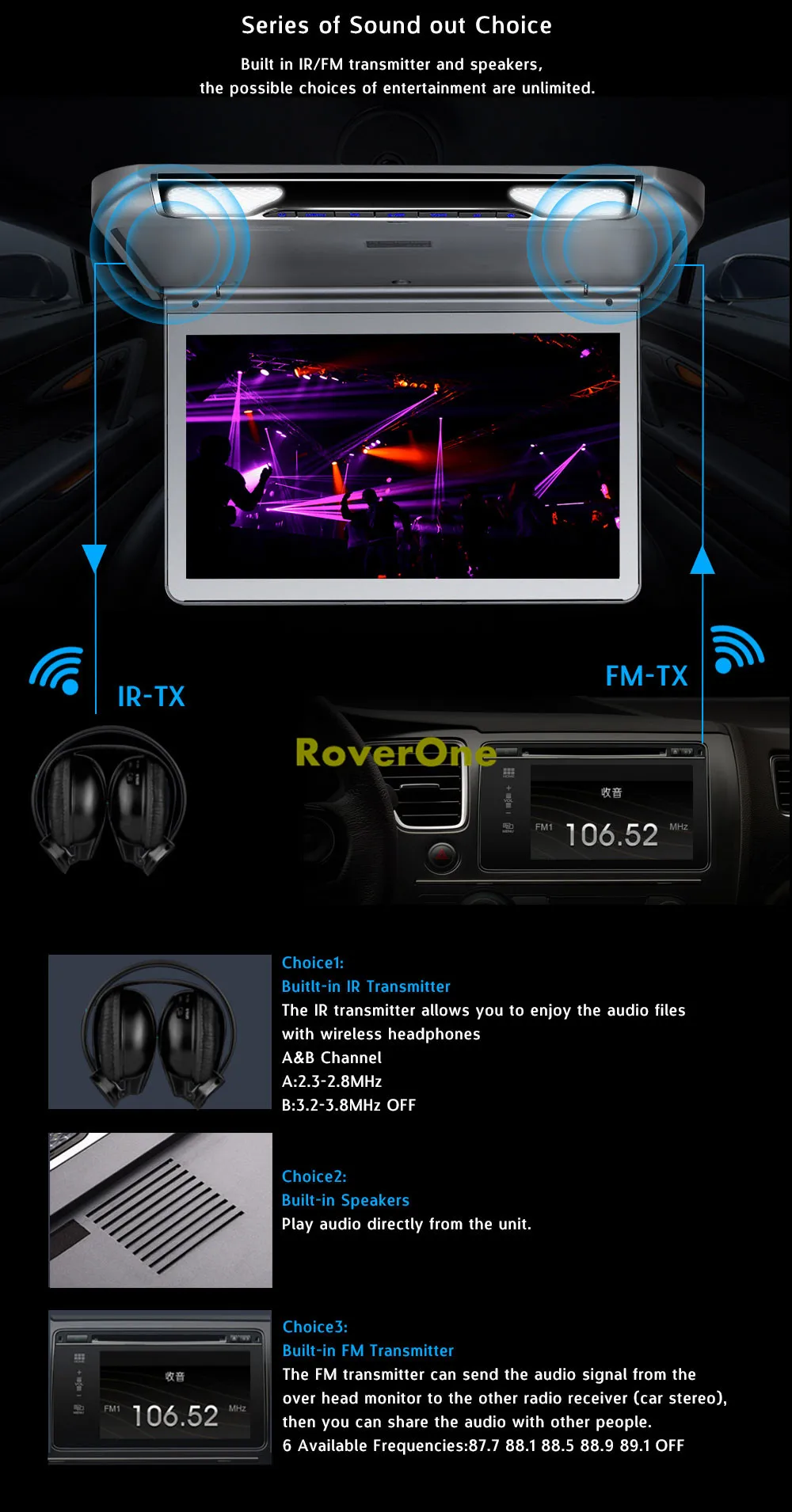 RoverOne 11,6 ''/13,3'' DC 12V откидной монитор, верхний дисплей, потолочный монитор с креплением на крыше, мультимедийный медиаплеер 1080P HDMI