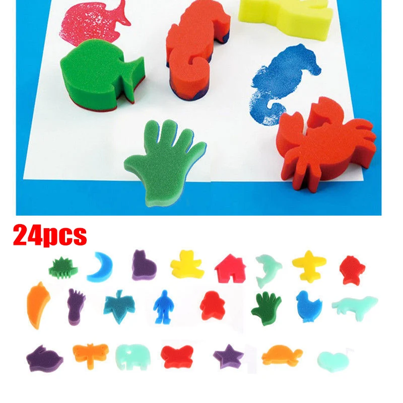 

24Pcs/Set Childrens Kids Paint Animal Shaped Sponge Toys for Art Craft Painting Store