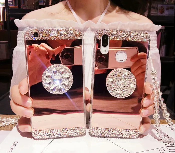 Phone Case For IPhone 11Pro Max X XS XR 6 6S 7 8 Plus Luxury Glaring Sparkle Bling Diamond Stand Soft Mirror Anti-Fall Cover |