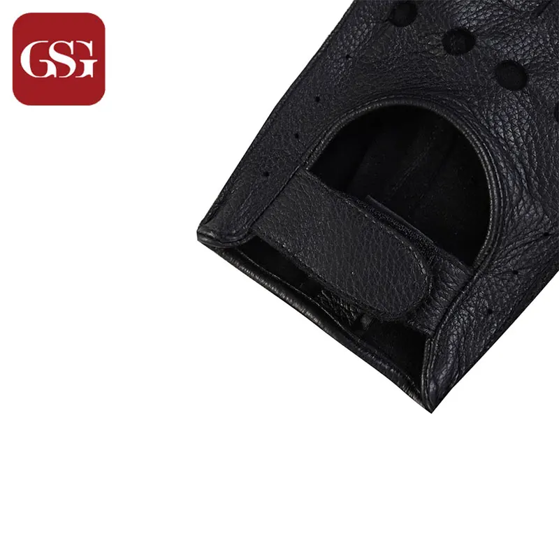 

GSG Mens Black Fingerless Driving Deerskin Leather Gloves Half Fingers Motorcycle Men Gloves Unlined