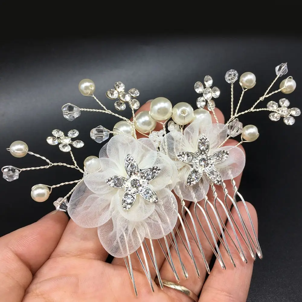 1 шт. Для женщин Роскошные Свадебные Pearl гребень для волос серебро горный хрусталь цветок Заколки для волос ювелирных головной убор аксессуары для волос