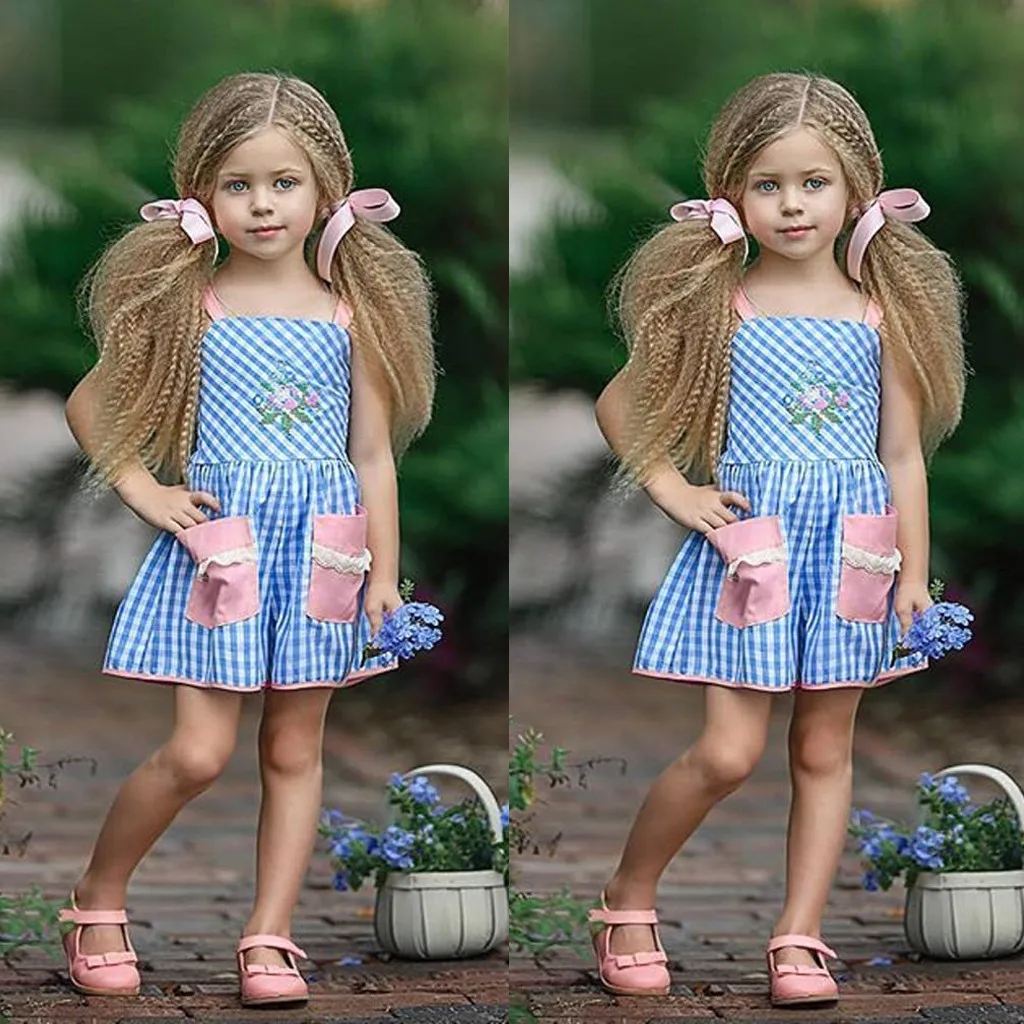 Kids Clothes Girls Baby Girl Cute Dresses Pockets Plaid Princess Knee-Length Sleeveless Fashion 2019 | Детская одежда и обувь