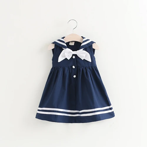 School Dress Girl Sailor Baby Wear Navy Style Sundress Girls Sleeveless Summer Deguisement Butterfly for Kids | Детская одежда и