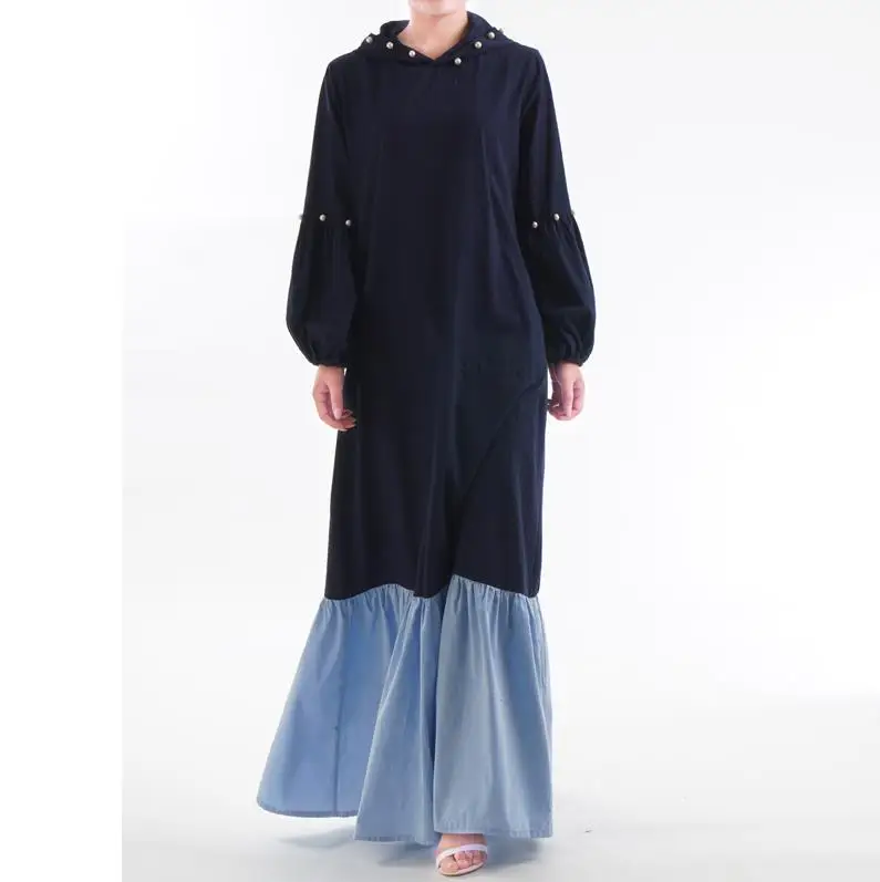 Dark Blue Vestido abaya Дубай Арабский Кафтан мусульманский хиджаб платье для женщин халат Arabe турецкая исламская одежда Eid Elbise кафтан Рамадан платья - Цвет: Dark Blue