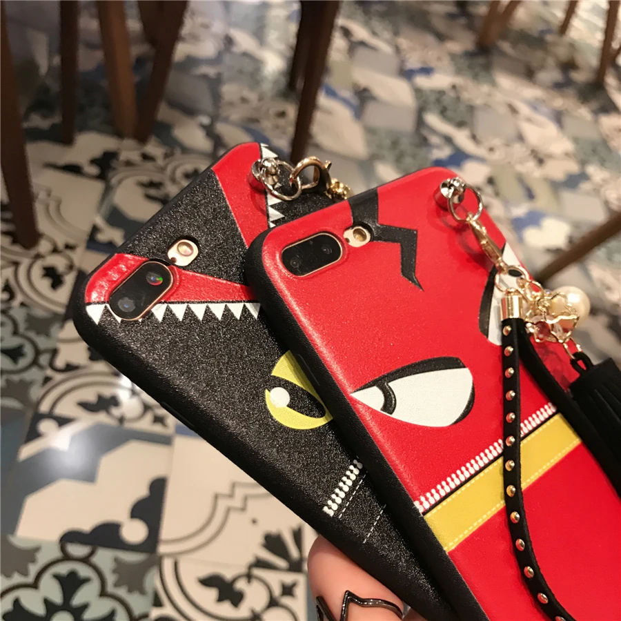 Cartoon Demon Phone Cases For iPhone 6 6S Plus Cute Soft TPU Back Cover Whit Lanyard 7 Coque Funda |