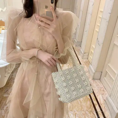 picture color RUGOD новое поступление женское однотонное платье Сказочный темперамент двухсекционный костюм с длинными рукавами из пряжи Modis Mujer Vestidos - Цвет: picture color