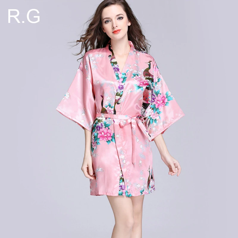 Элегантная ночная рубашка RG с цветочным принтом павлина женский халат коротким