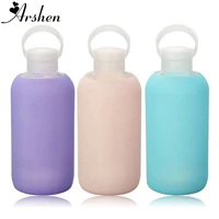 arshen new fashion colorful 500ml glass water bottle glass beautiful gift women water bottles with protective silicon case tour
