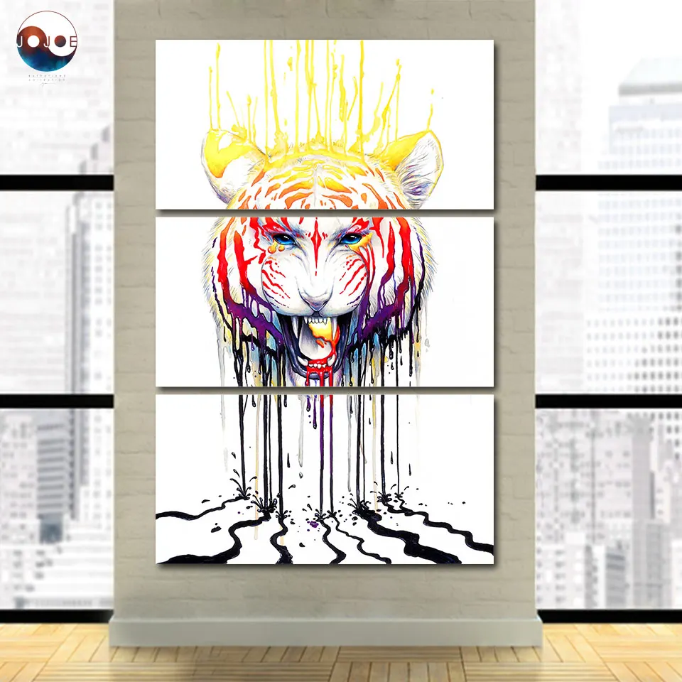 Выцветающий от JoJoesArt HD печать 3 шт. Холст Искусство психоделический Тигр