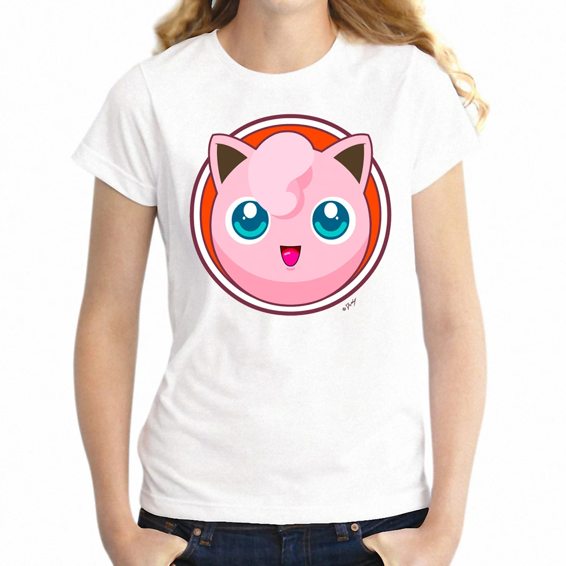 3T043W Женская футболка Jigglypuff Покемон футболка для девочек - Цвет: 3T043W