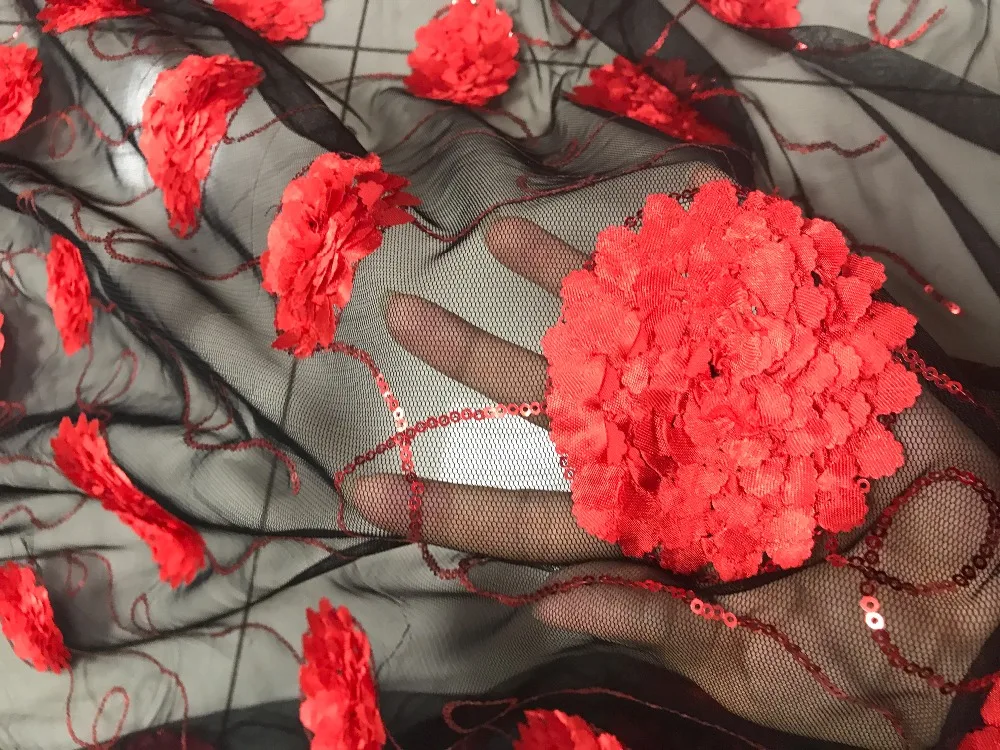 3D ручной работы/сетка Кружево ткани/бабочки/Красный embroideried цветы черный сетка |