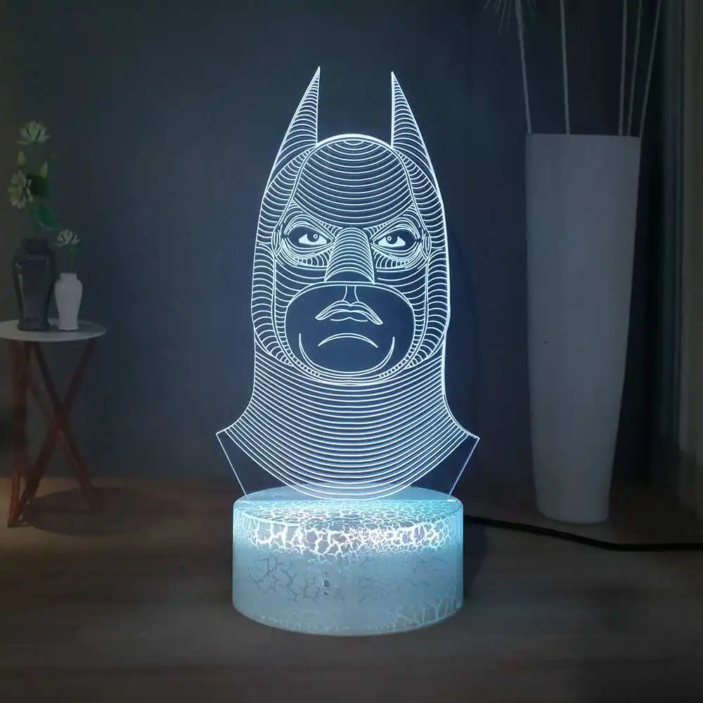 3d визуальная Настольная лампа с головой Бэтмена праздничный светильник Декор