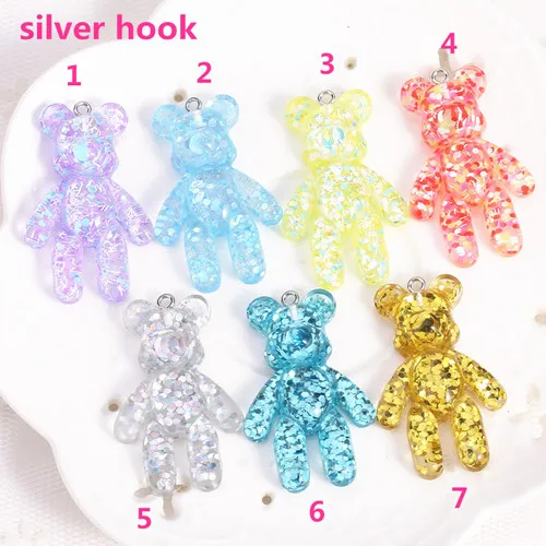 silver hook 20 штук 28*45 мм, Фурнитура для бижутерии, блестящие жестокий медведь с плоской задней частью шармы из полимера в форме ягодок ожерелье кулон брелок подвески для художественного оформления ногтей, ручная работа - Окраска металла: silver hook