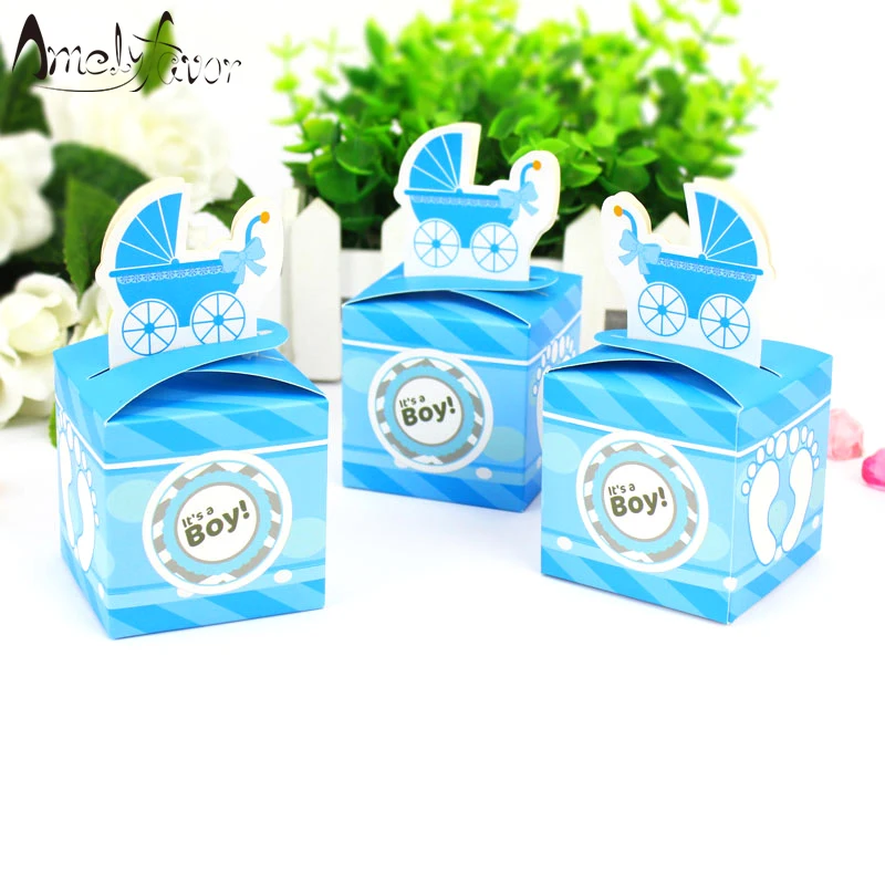 

Boy Baby Shower Theme Party Favor Box Baby Carriage Candy Box Gift Cupcake Box Birthday Party Decorations Container Supplies