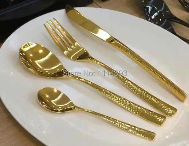 2310g-gold 18-10 кованой нержавеющей стали набор столовых приборов 24 шт. золотое покрытие Титан/Цветной Столовые приборы Набор Ресторан или hotel