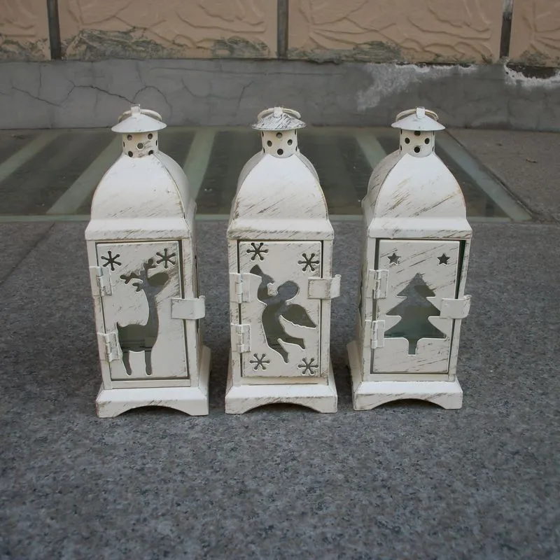 Винтажный металлический полый подсвечник подвесной Белый Марокканский