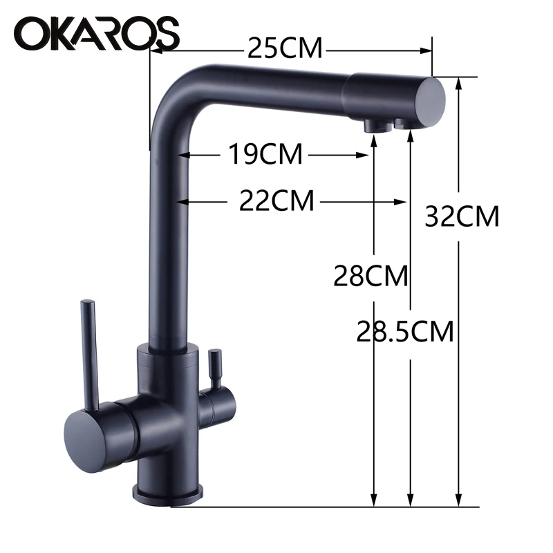 Черный кухонный кран OKAROS для очистки воды из латуни двойной распылитель питьевой