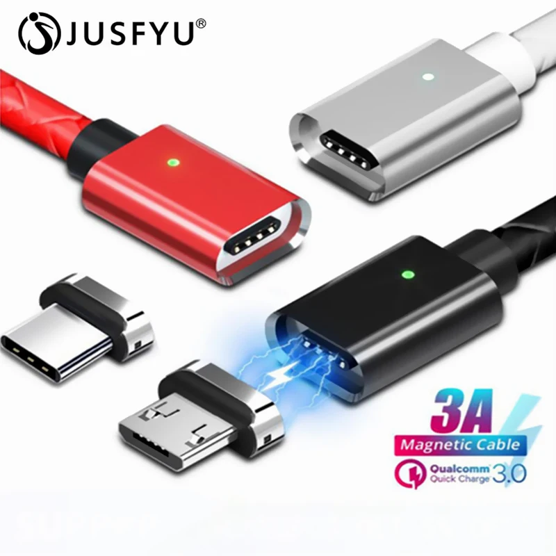 Магнитный кабель Micro USB с поддержкой быстрой зарядки 3 А для iPhone Type C 1 м магнитный