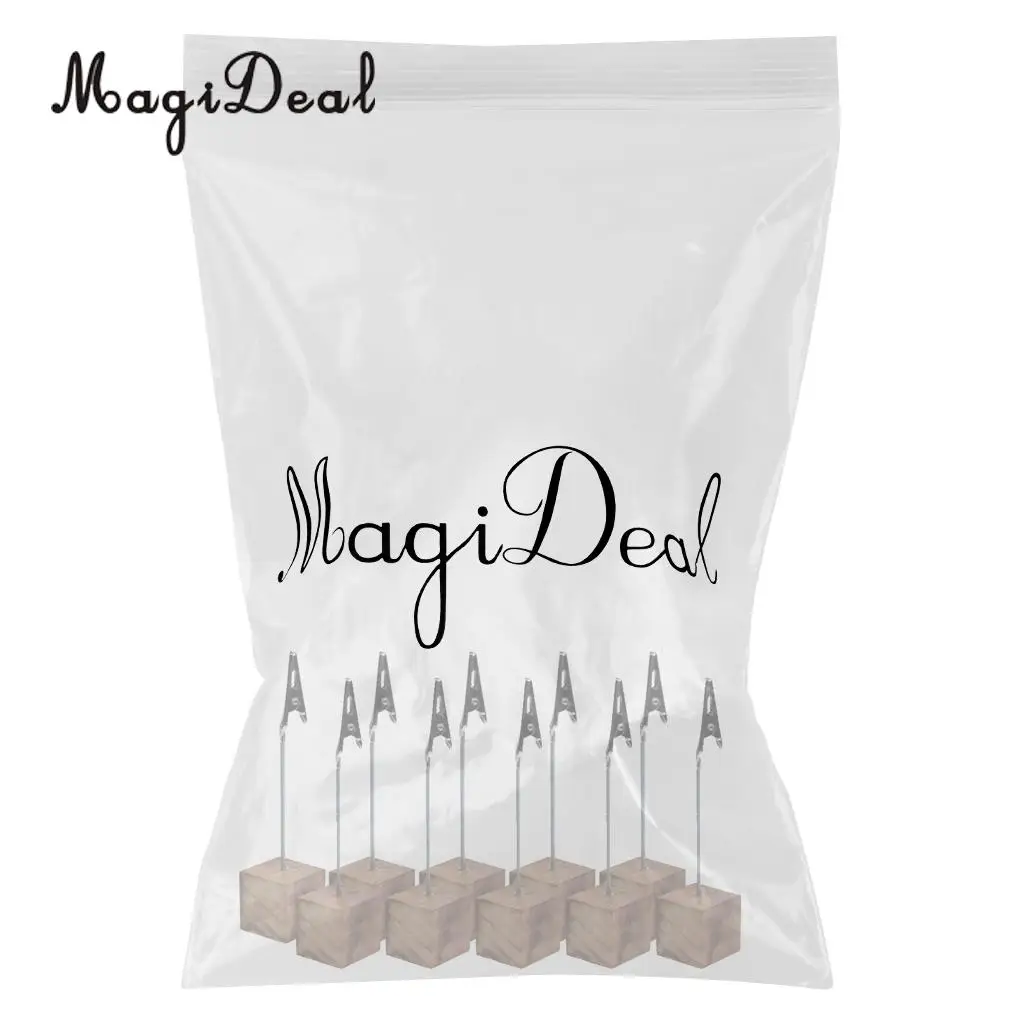MagiDeal Rustic Fire Wooden Base Wire Photo Clip Wedding Table Place Card Holder | Дом и сад
