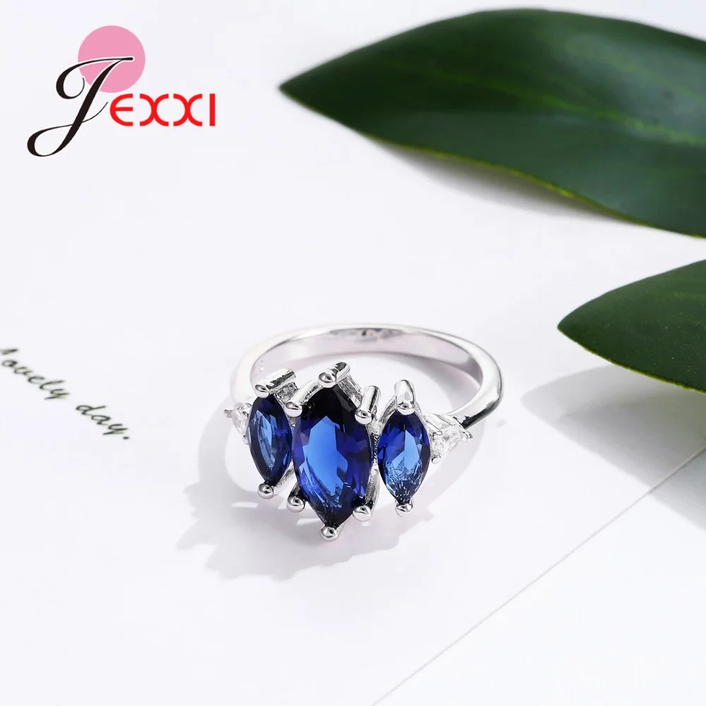 Wedding Rings Fashion Royal Blue Oval Crystal Engagement Ring For Women Silver Proposal Anillos Bijoux Valentine's Day | Украшения и