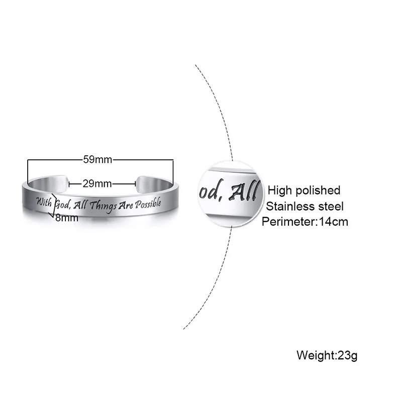 Vnox сила веры Выгравированная манжета браслеты для женщин 8 мм из нержавеющей
