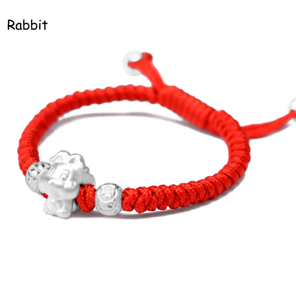 Rabbit Симпатичная серебряная подвеска-талисман в виде собаки, 999, браслет, китайский счастливый ручной вязки, красная веревка для мальчиков, подарок на день рождения - Окраска металла: Rabbit