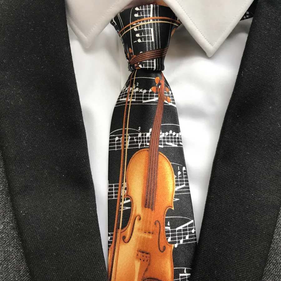

9cm Designer Men's Printed Necktie Fashion Musical Ties with Cello Violoncello Pattern Tie for Party Cencert