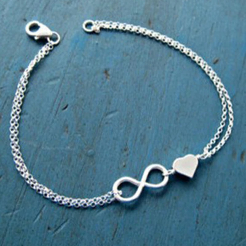

Fashion Women Number 8 Bracelet Jewelry Heart Hand Chain Gold Silver Color Hand Accessories For Women