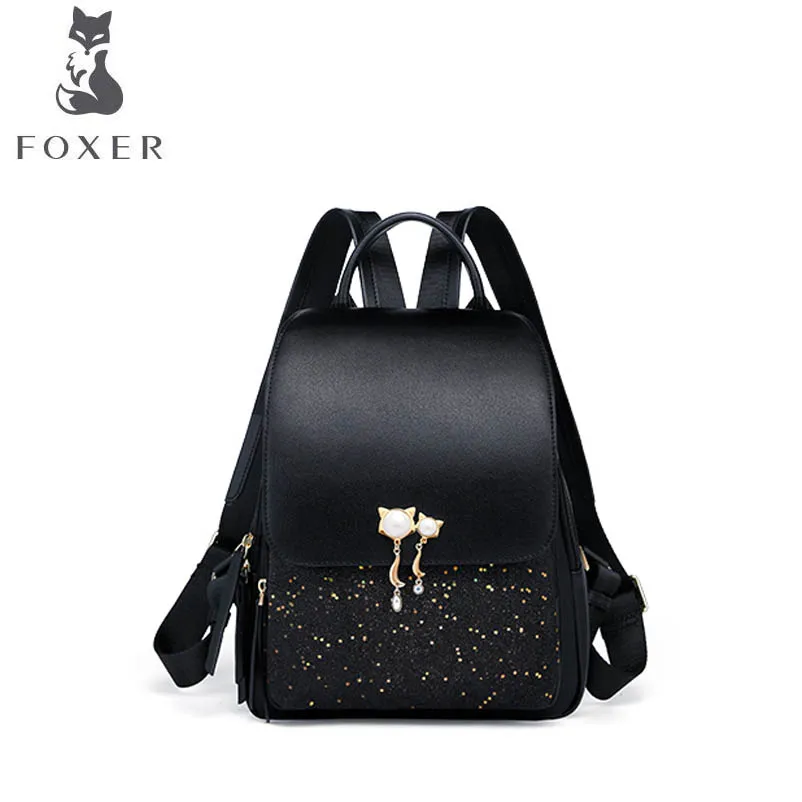 FOXER хит новая Брендовая женская кожаная сумка модная сумка из воловьей кожи с полиуретановой простой кожаный рюкзак женский кожаный рюкзак
