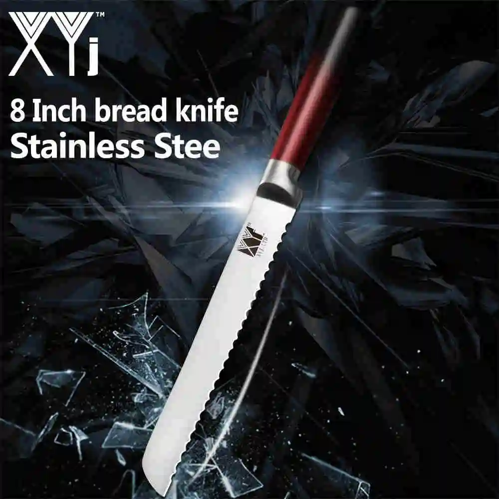 8 bread knife XYj набор кухонных ножей шеф-повара градиентная красная черная ручка интегрированный дизайн ножей 8 ''подставка для ножей Кухонные гаджеты - Цвет: 8 bread knife