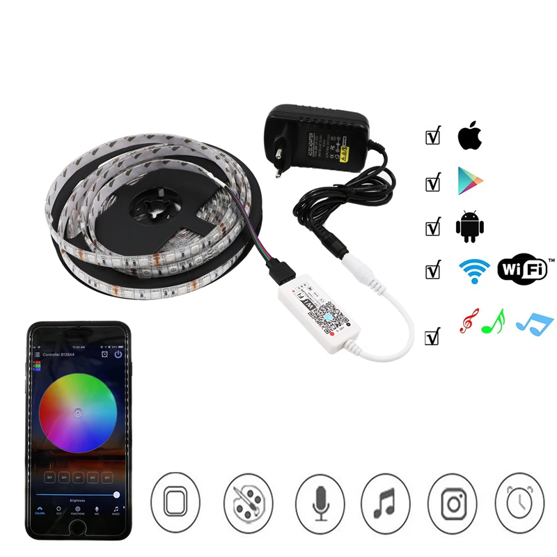 WiFi контроллер RGB Светодиодная лента 5050 набор 5 м светодиодные светодиоды + мини DC