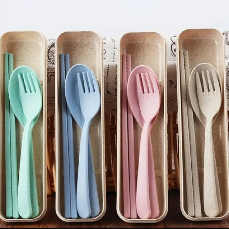 2017 3 шт. японские коробочки вилки ножи защита окружающей среды коробка для