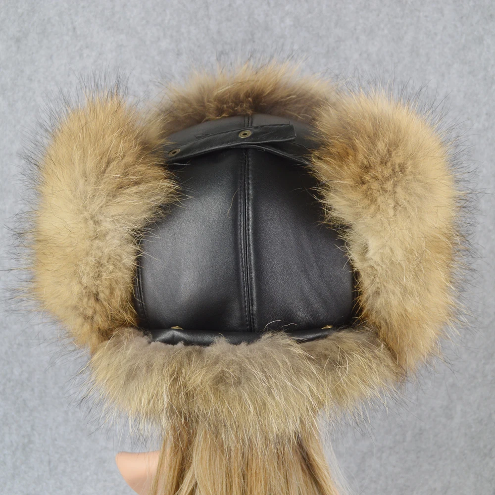 2020 New Winter Real Fox Fur Bomber Hats Women Raccoon Cap Russian Ushanka Thick Warm Sheepskin Leather Hat | Аксессуары для